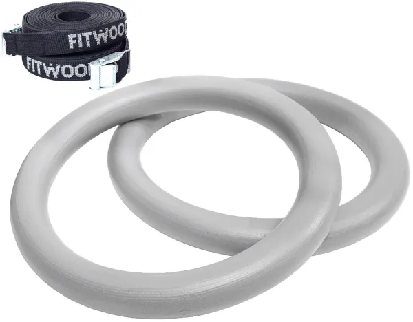 FitWood ULPU Gymnastikringar 28mm - Grå Yta / Svart Rem