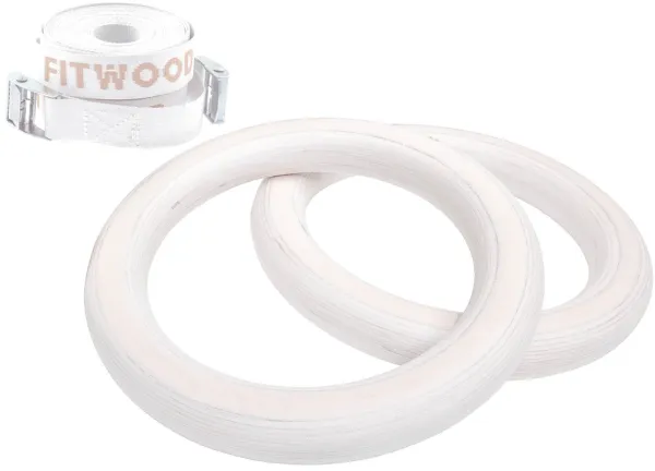 FitWood ULPU MINI Gymnastikringar 25mm - Glaserad yta / Vit rem