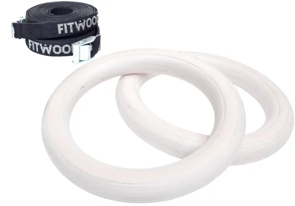 FitWood ULPU MINI Gymnastikringar 25mm - Glaserad yta / Svart rem