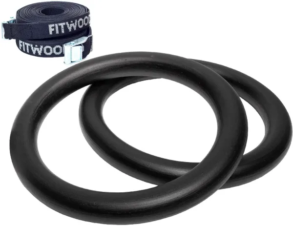 FitWood ULPU Gymnastikringar 28mm - Svart Yta / Svart Rem
